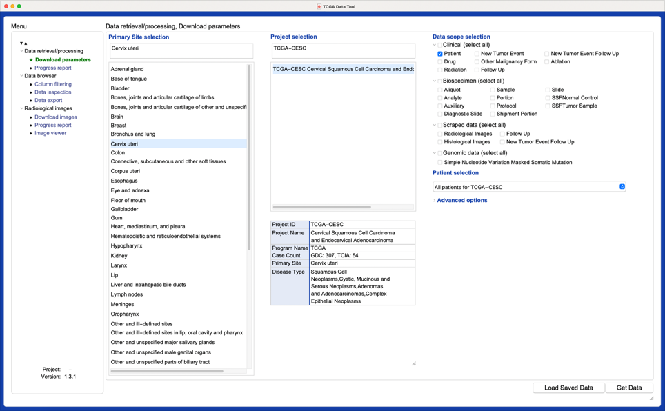 TCGA user interface TCGA user interface