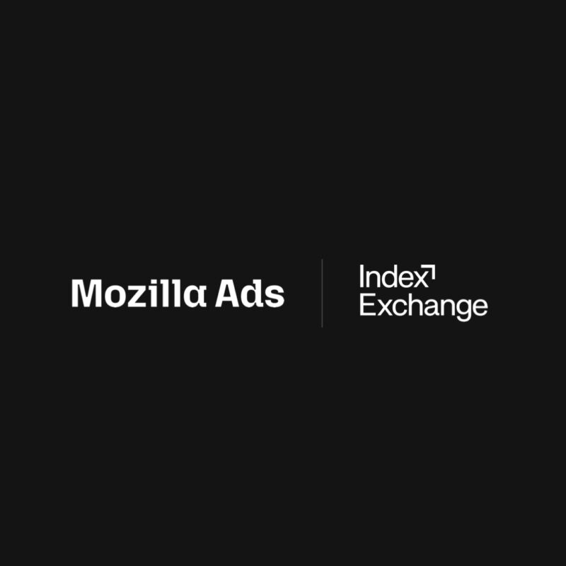 Black background featuring two white logos: ‘Mozilla Ads’ on the left and ‘Index Exchange’ on the right, separated by a thin vertical line.