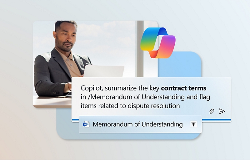 CRUX, please create a stylized UI of the following prompt in Copilot Chat: Copilot, summarize the key contract terms in /WORD FILE:’MOU’ and flag items related to dispute resolution