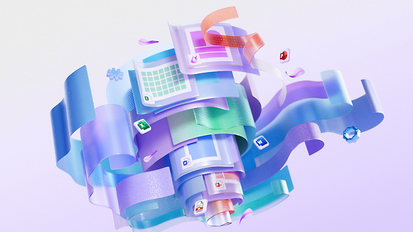 Colorful ribbons with icons.