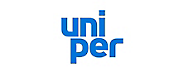 Blue and white logo with text uni per.