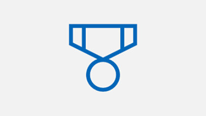 Blue icon of a ribbon with a medal