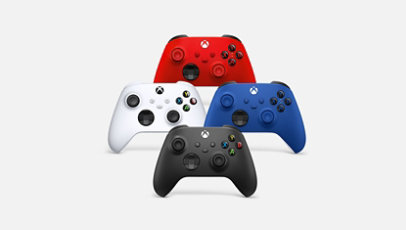 Red, white, blue and black Xbox Wireless Controllers