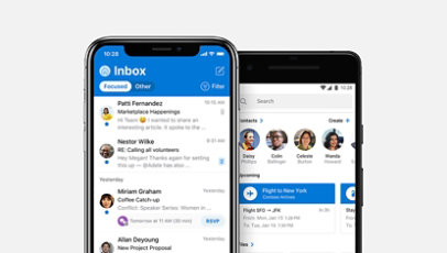 Un telefon iOS și un telefon Android cu aplicația Outlook afișată pe ecran