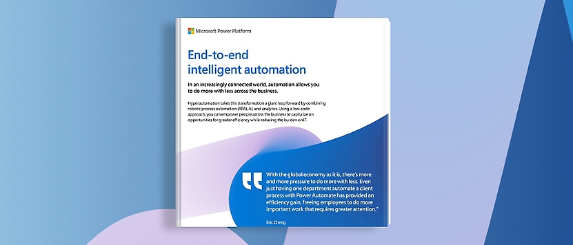 A blue and white book cover with the text End-to-end intelligent automation.