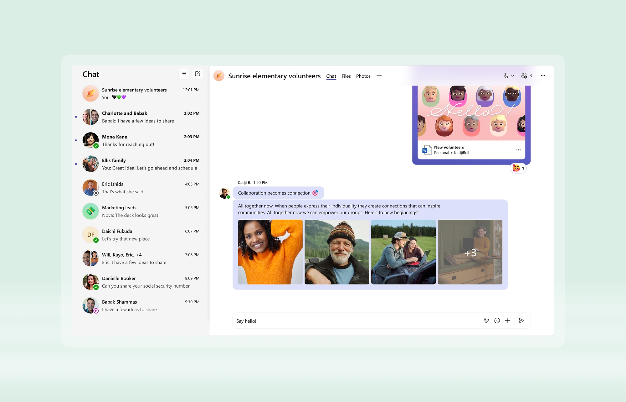 Una ventana de chat que muestra un grupo de personas manteniendo una conversación
