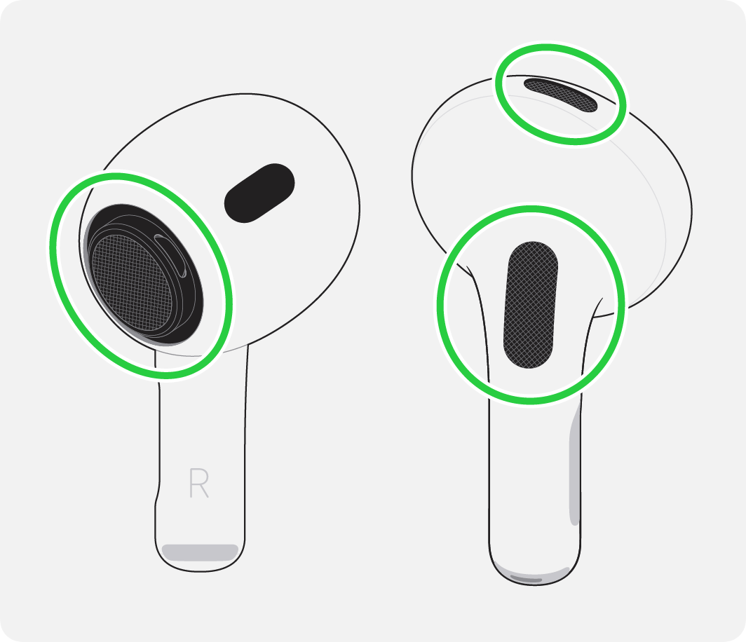 You can clean the encircled meshes on AirPods Pro 2.