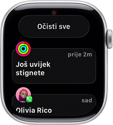 Apple Watch s prikazom gumba Očisti sve obavijesti