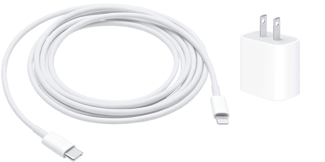 闪电转 USB 连接线和 USB-C 壁式适配器的图像