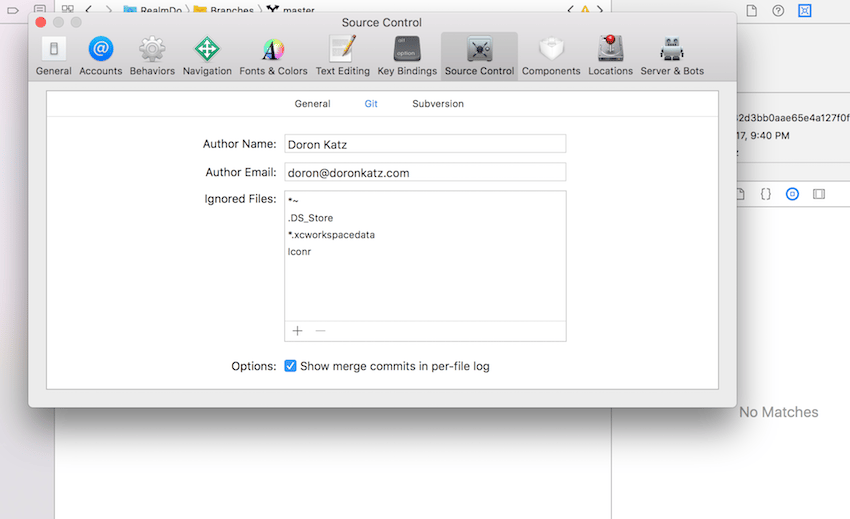 SCM settings in Xcode 9