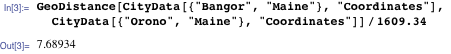 Finding the distance between Bangor and Orono