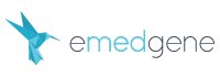 Logo of Emedgene, featuring a stylized blue geometric hummingbird and the text 'emedgene' in blue and gray.