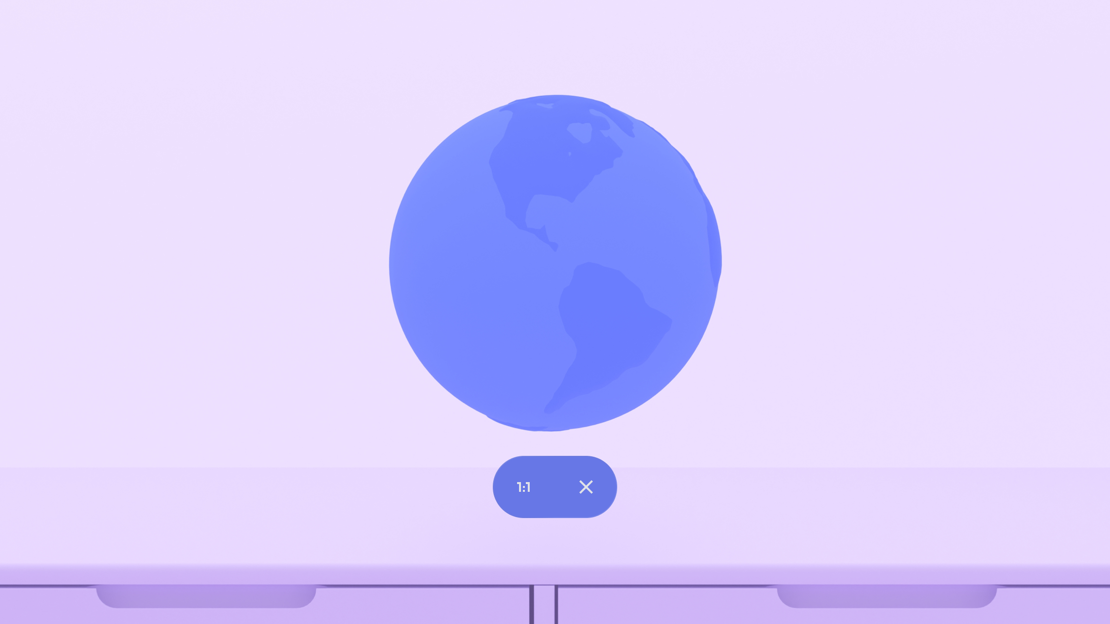 Untuk memperbesar ukuran bola dunia 3D dari 100% menjadi 135%, pengguna mencubit ibu jari dan jari telunjuk di setiap tangan, lalu melakukan gestur ke luar.
