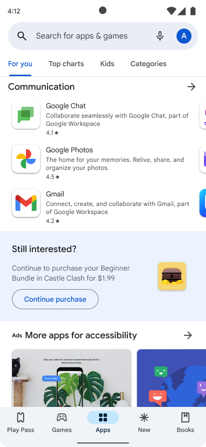 صفحه فروشگاه Google Play یک را نشان می دهد درخواست خرید برای خریدی که قبلاً رها شده است