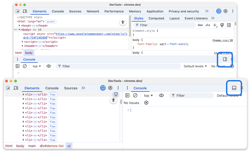 Nút bật/tắt mới trong ngăn để thay đổi hướng