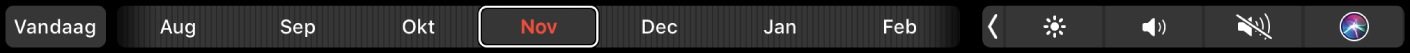 De Touch Bar voor Agenda met de knop 'Vandaag' en een schuifknop voor het selecteren van een maand.