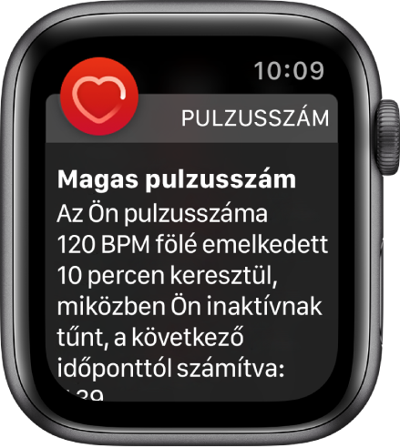 Pulzusszámra vonatkozó figyelmeztetés, magas pulzusszámmal.
