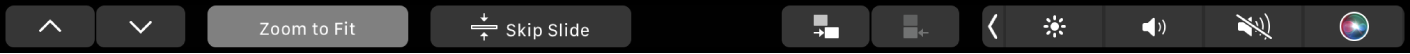 The Keynote Touch Bar displaying the arrow buttons, Zoom to fit button, skip slide button, indent slide button, and outdent slide button.
