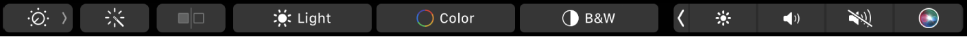 The Touch Bar showing buttons for editing photos—crop, filters, adjust, and retouch, and the button to navigate to more options.