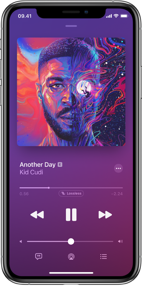 Layar Sedang Diputar menampilkan tanda Lossless di bawah playhead.