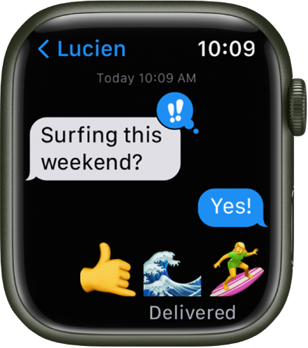 Ura Apple Watch prikazuje pogovor v aplikacij Messages (Sporočila).