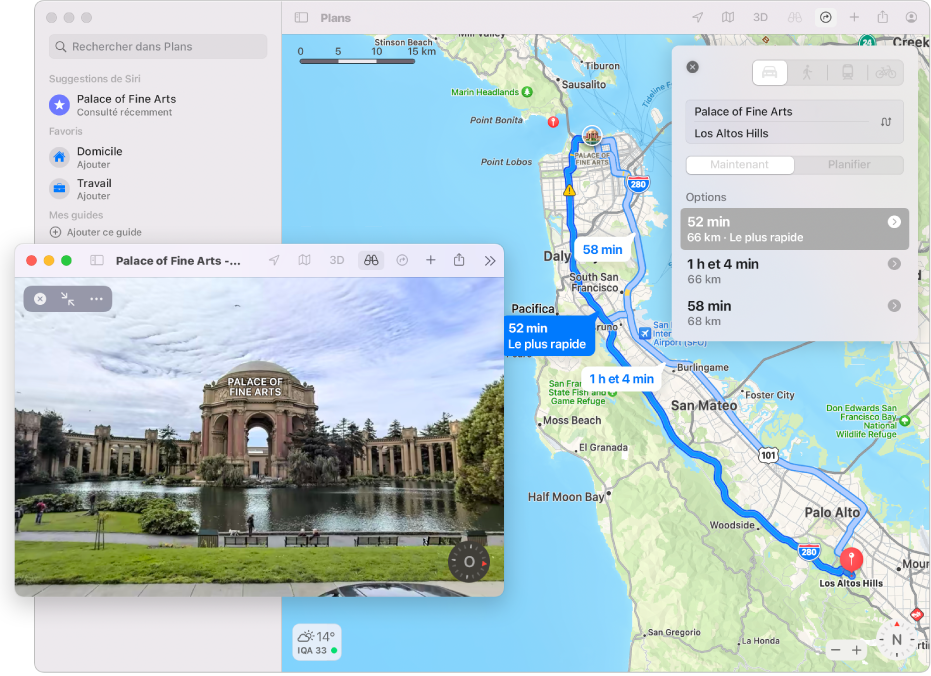 Un plan de San Francisco affichant une vue interactive en 3D des attractions locales.