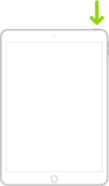 En illustrasjon av en iPad-modell med Hjem-knappen. Toppknappen vises på høyre side.