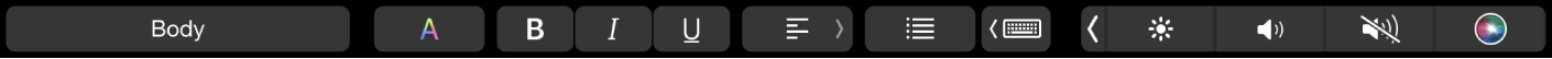 The Pages Touch Bar with buttons for changing paragraph styles, text color, text formatting, and text alignment. There’s also the typing suggestions button.