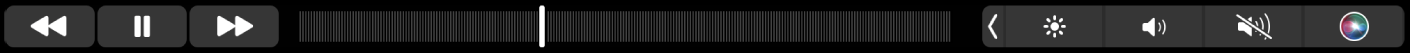A Touch Bar do app Música com botões para retroceder, pausar ou avançar rapidamente o que estiver sendo reproduzido. Também há uma barra de exploração para navegar dentro de uma música.