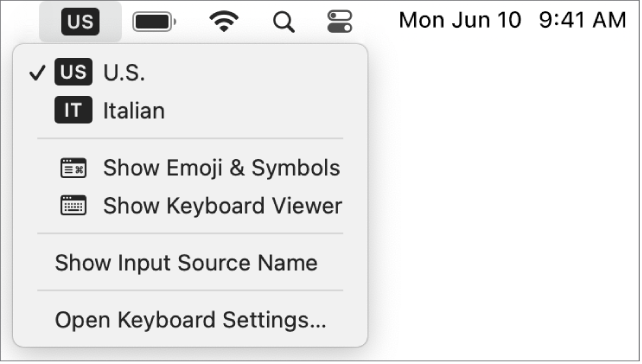 The Input menu in the upper-right corner of the menu bar.