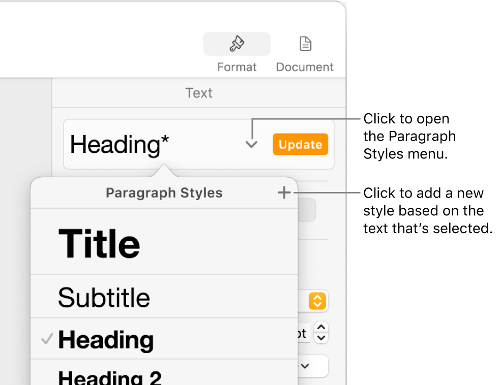 The Paragraph Styles menu, showing controls to add or change a style.