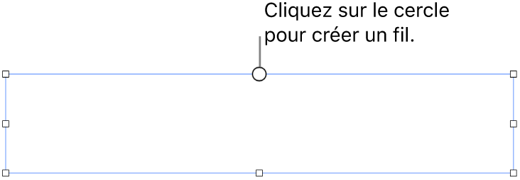 Une zone de texte vide avec un cercle blanc en haut et des poignées de redimensionnement sur les coins, les côtés et en bas.