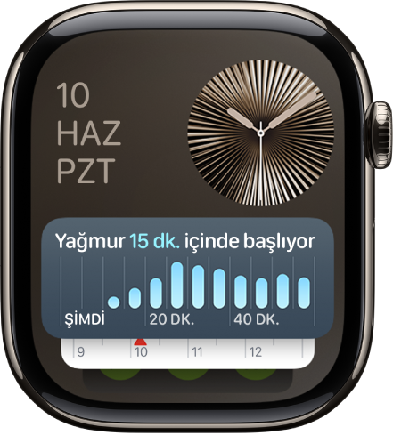 Apple Watch’taki akıllı gruplama canlı etkinlikleri ve araç takımlarını gösteriyor.