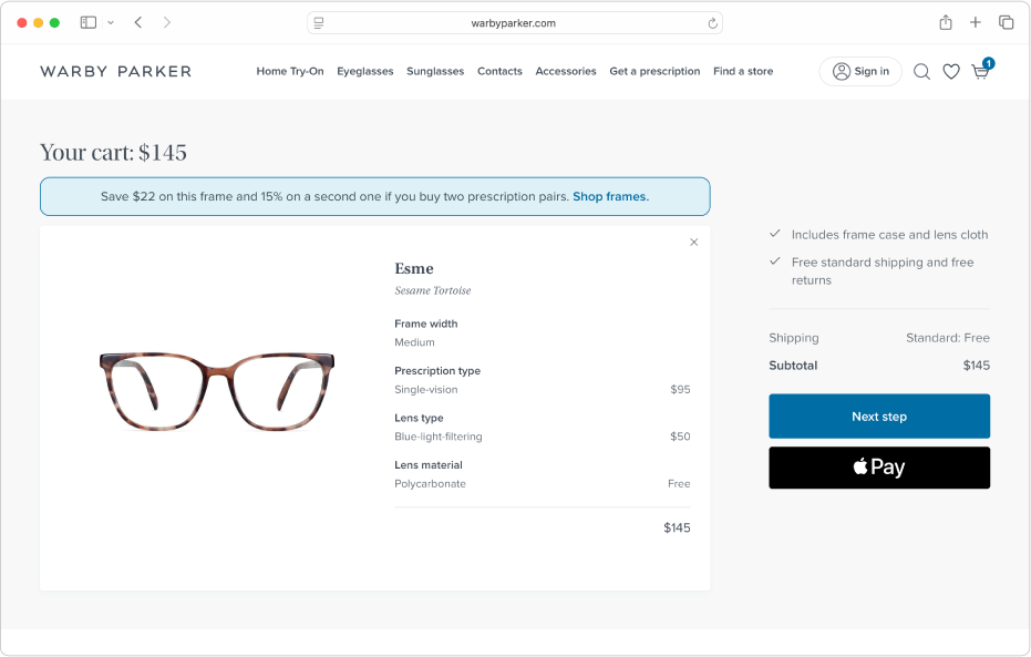 Een populaire winkelwebsite die Apple Pay gebruikt.