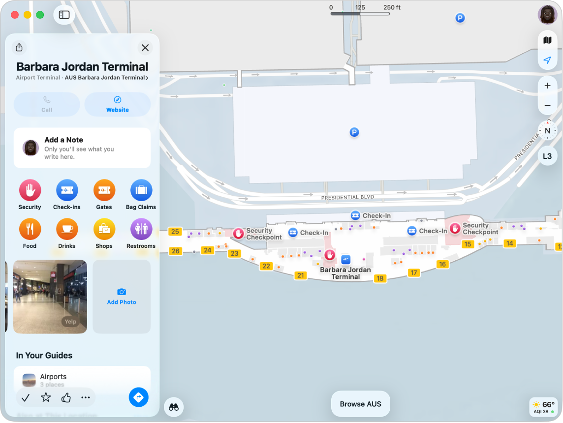 Plan montrant l’intérieur de l’aéroport d’Austin.
