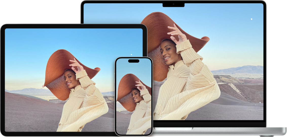 The same photos shown on an iPhone, iPad and Mac.