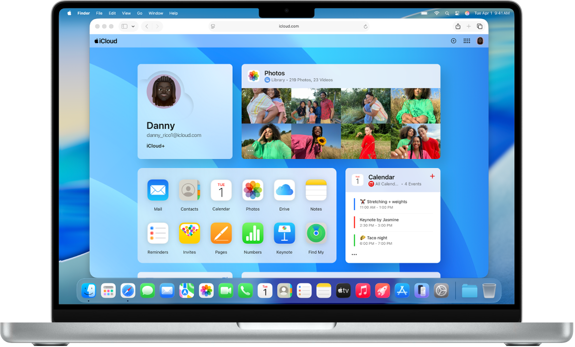The iCloud.com homepage on a Mac.