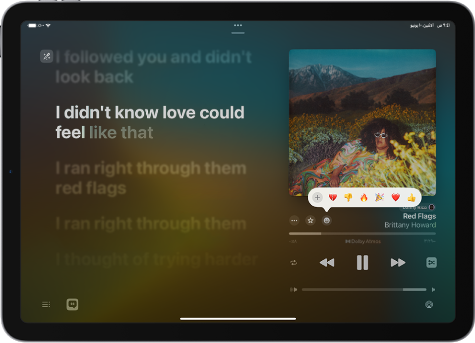 شاشة "قيد التشغيل" يظهر بها زر التفاعلات الذي يعرض العديد من رموز إيموجي وزر إضافة الذي يمكنك النقر عليه للعثور على مزيد من رموز إيموجي.