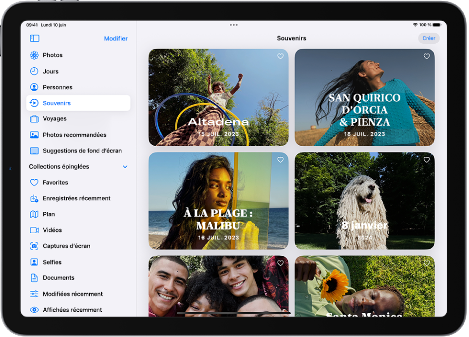 L’app Photos est ouverte sur la collection Souvenirs. L’onglet Toutes est sélectionné, au-dessus d’une liste de souvenirs.