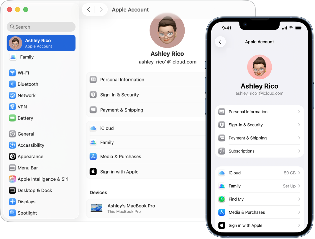 Réglages iCloud sur iPhone et Mac.