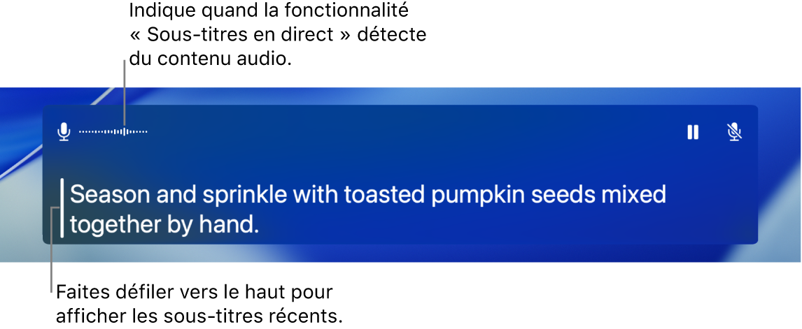 Sous-titres en temps réel pour un contenu audio.