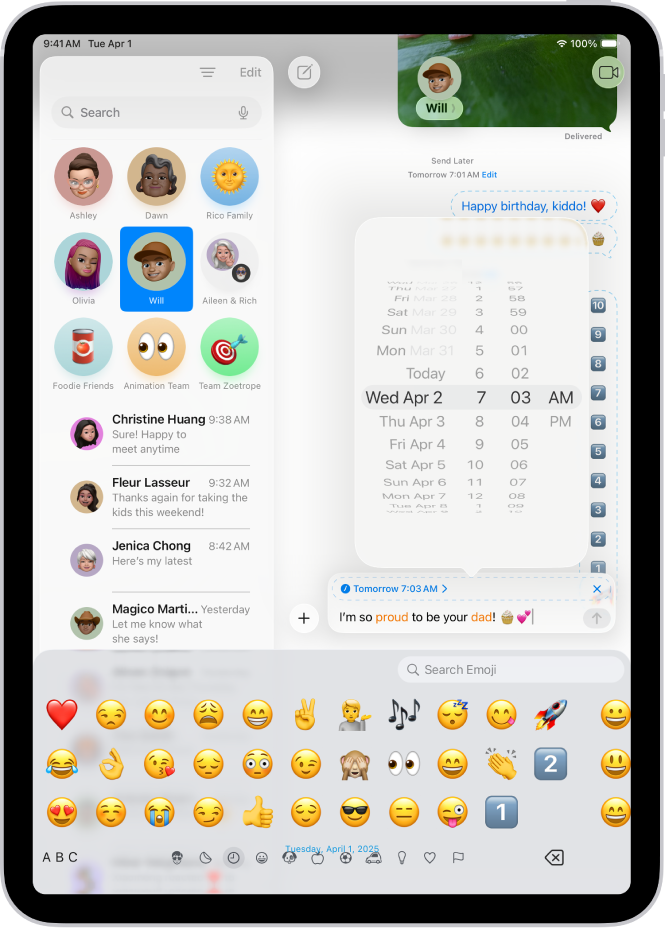 পরে পাঠানোর জন্য নির্ধারিত কোনো মেসেজসহ একটি মেসেজ কথোপকথন।