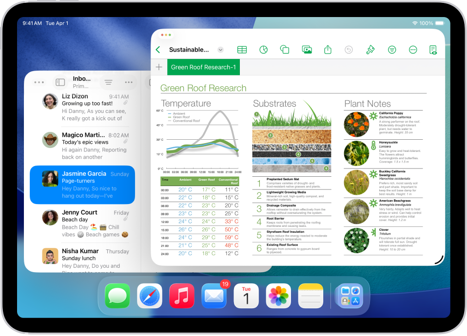 iPad স্ক্রিনে দুটি আলাদা অ্যাপ খোলা রয়েছে