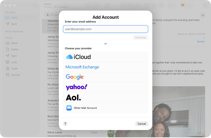 Im Fenster „Mail“ wird das Account-Dialogfenster angezeigt.