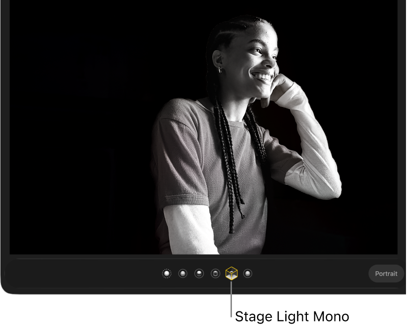 A portrait photo with stage lighting creating a black background.