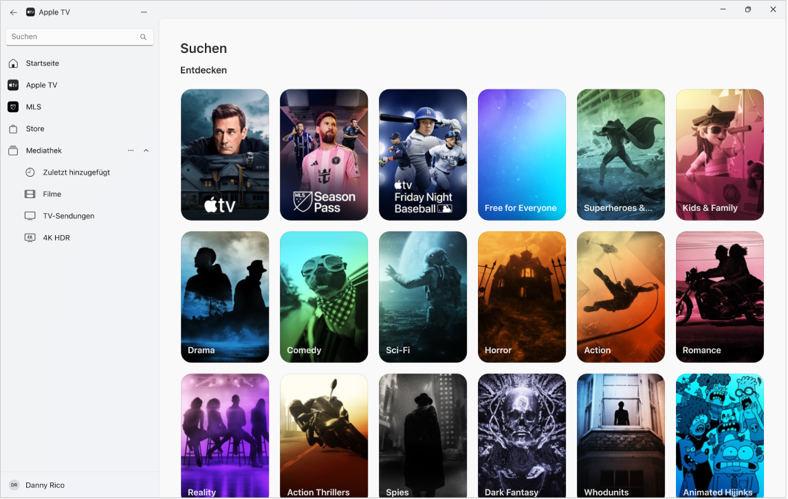 Die Apple TV App mit der geöffneten Suchfunktion.