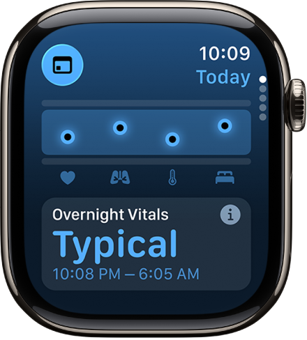 En skærm i Vitalparametre, der viser natlige sundhedsmålinger.