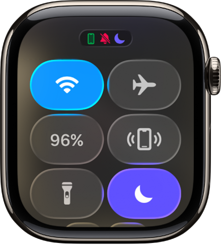 El centro de control mostrando seis botones: Wi-Fi, Ubicar iPhone, Batería, Modo Silencio, Modo Cine y No molestar.