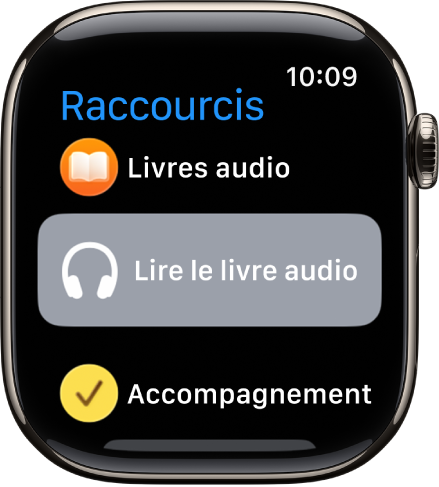L’app Raccourcis affichant trois raccourcis : Minuteur de pause, Boussole et Enregistrer Point de départ.