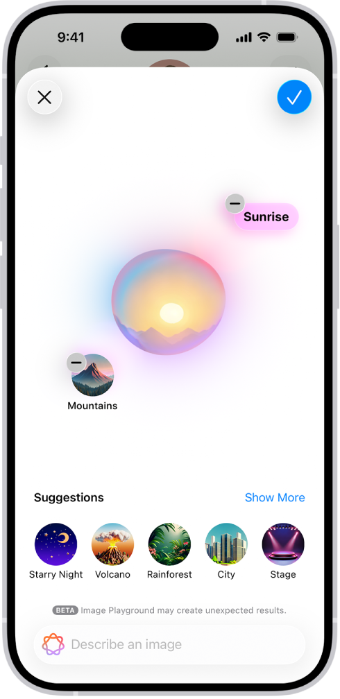 نافذة عالم الصور في تطبيق الرسائل يظهر بها خلفية تم إنشاؤها.